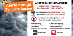 Tempête Austen : fermeture temporaire des parcs et zones boisées du 23 au 24 octobre 2026
